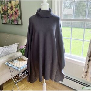 Mersea Womens Turtleneck Pullover Knit Poncho Sweater Gray One Size Quiet Luxury